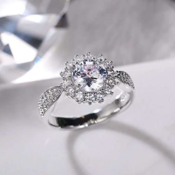 😍925 SILVER MOISSANITE SUN FLOWER WEDDING/ENGAGEMENT RING WOMEN, K754 - Picture 5 of 8